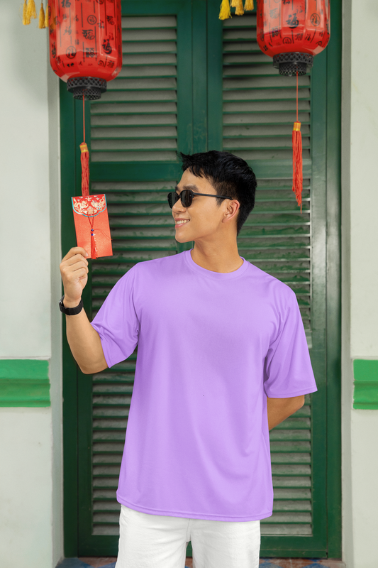 Oversized Extended Neck Basic Plain T Shirt Purple