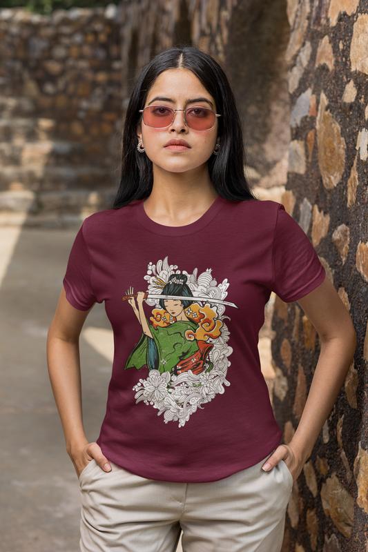 Regular Fit Classic Fit Geisha Warrior T-Shirt Women Maroon