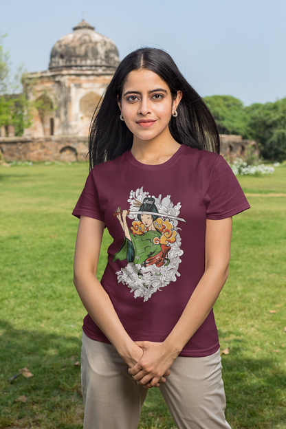 Regular Fit Classic Fit Geisha Warrior T-Shirt Women Maroon
